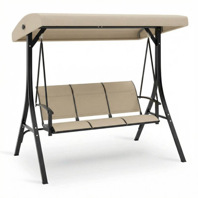 3-Seat Outdoor Patio Porch Swing with Stand, Adjustable Canopy & Thick Waterproof Cushions