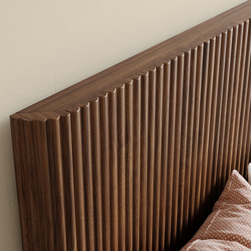 Full Bed Frame With Headboard, Mid Century Modern Fluted Platform Bed, Boho Wooden Bed Base No Box Spring Needed, Full XL