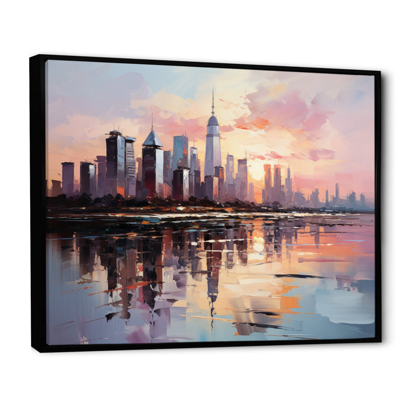 Gratte-ciel Giants Plastel III - impression, H 24 po x l 32 po x P 1 po, Cadre flottant noir