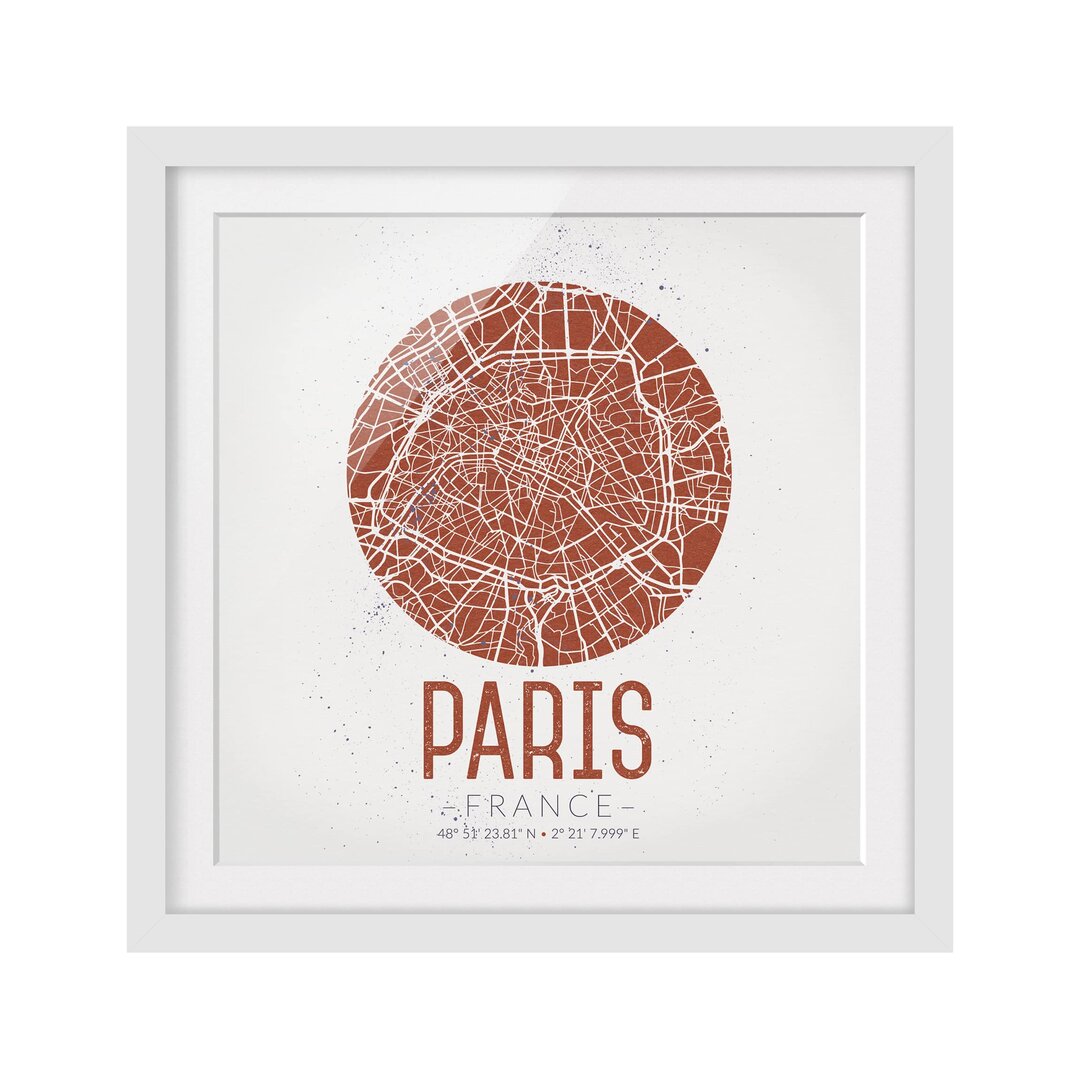 Gerahmtes Poster Paris-Stadtplan - Vintage