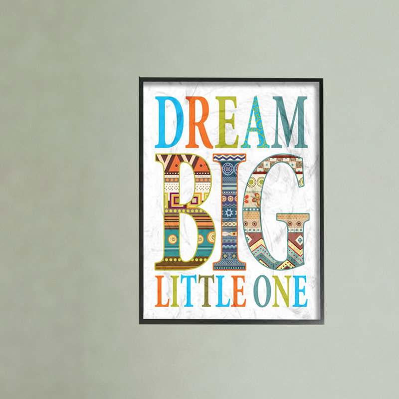 Emery «Dream Big Little One Boho», art textuel, H 20 po x l 16 po, Giclée encadrée noir minuit