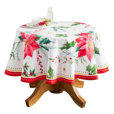 Maison d'Hermine Poinsettia Christmas 100% Cotton Tablecloth - 63" Round
