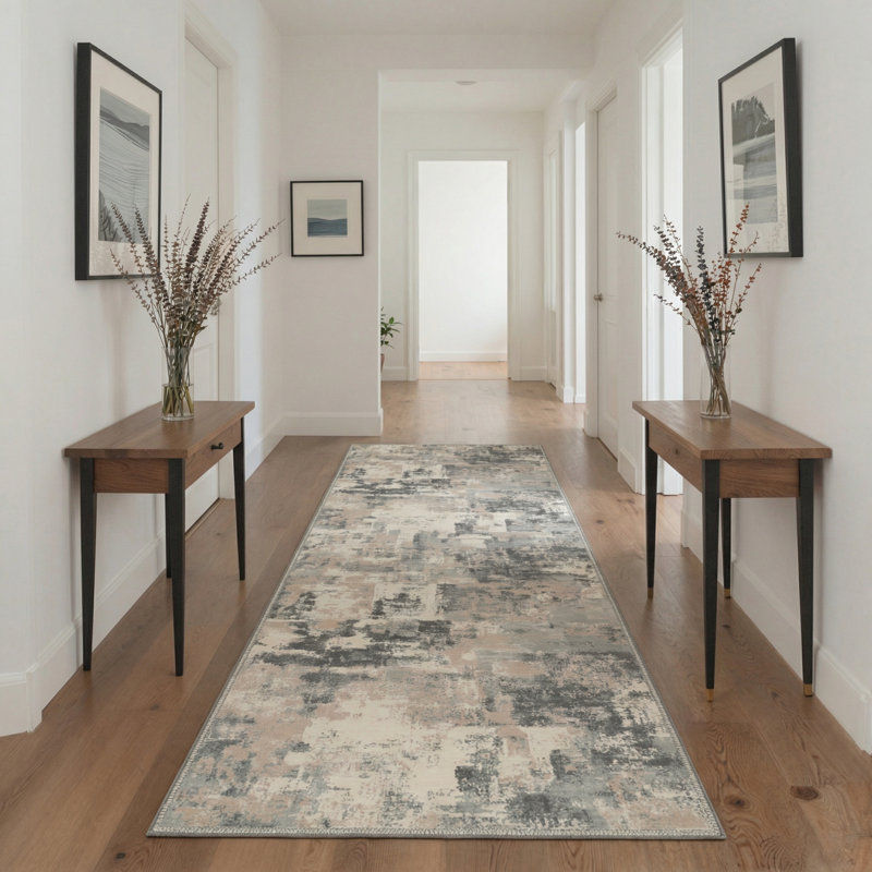 Mignone Sable Abstract Machine Washable Taupe Indoor Area Rug With Non-Slip Backing, Runner 2' x 6'