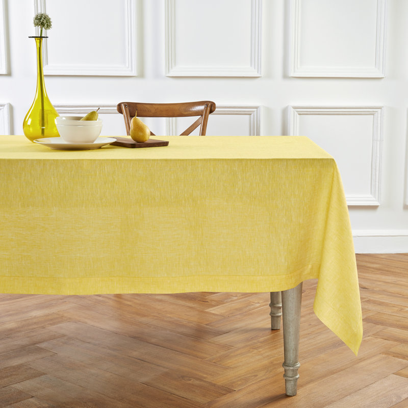 100% Pure Linen Tablecloth - Athena, 108" x 60", Chambray Lemon Yellow