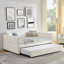 Lit de jour avec canapé-lit rembourré capitonné, taille double, tissu velours, beige (83 po x 58,5 po x 29,5 po)