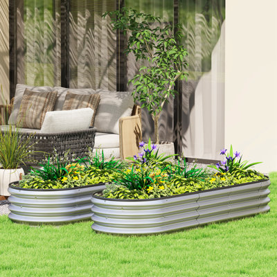 2Pcs 6 x 2 x 1 ft Galvanized Raised Garden Bed, Silver