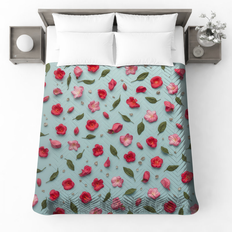Couvre-lit matelassé rose et rouge, Grand lit