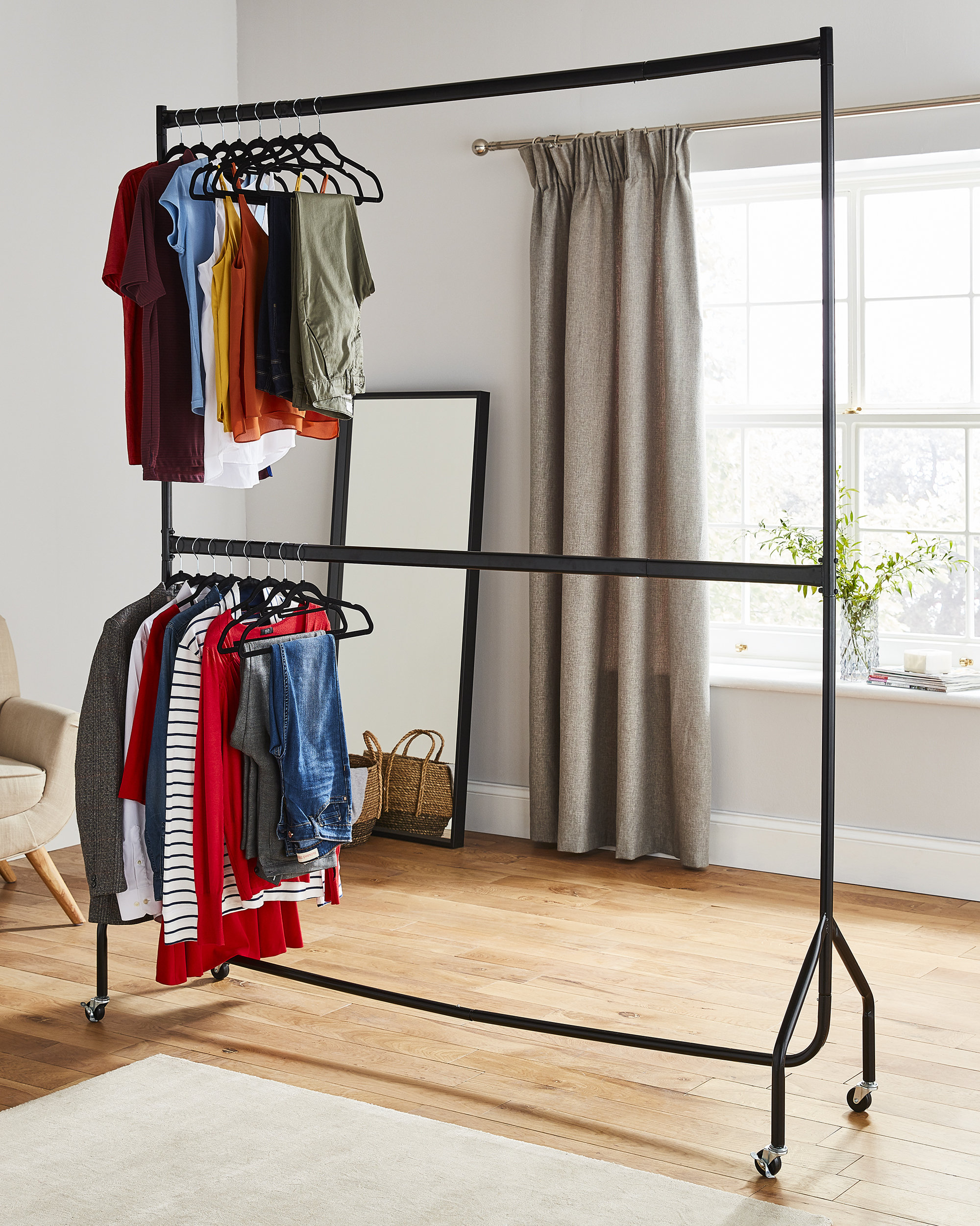 Wayfair Basics™ Two Tier Heavy Duty Clothes Rail Garment Hanging Rack ...