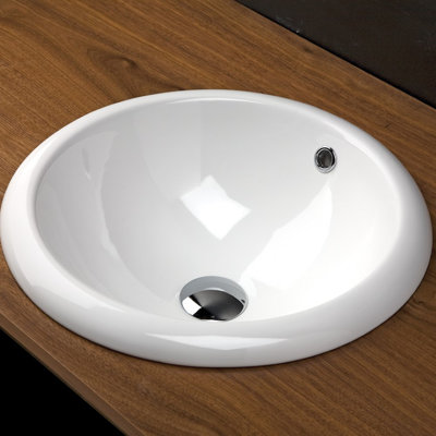LACAVA Euro 16.5'' White Porcelain Circular Bathroom Sink with Overflow