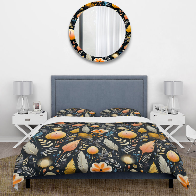 Ensemble de housse de couette à motif floral jaune et gris, Housse de couette pour très grand lit et 2 très
