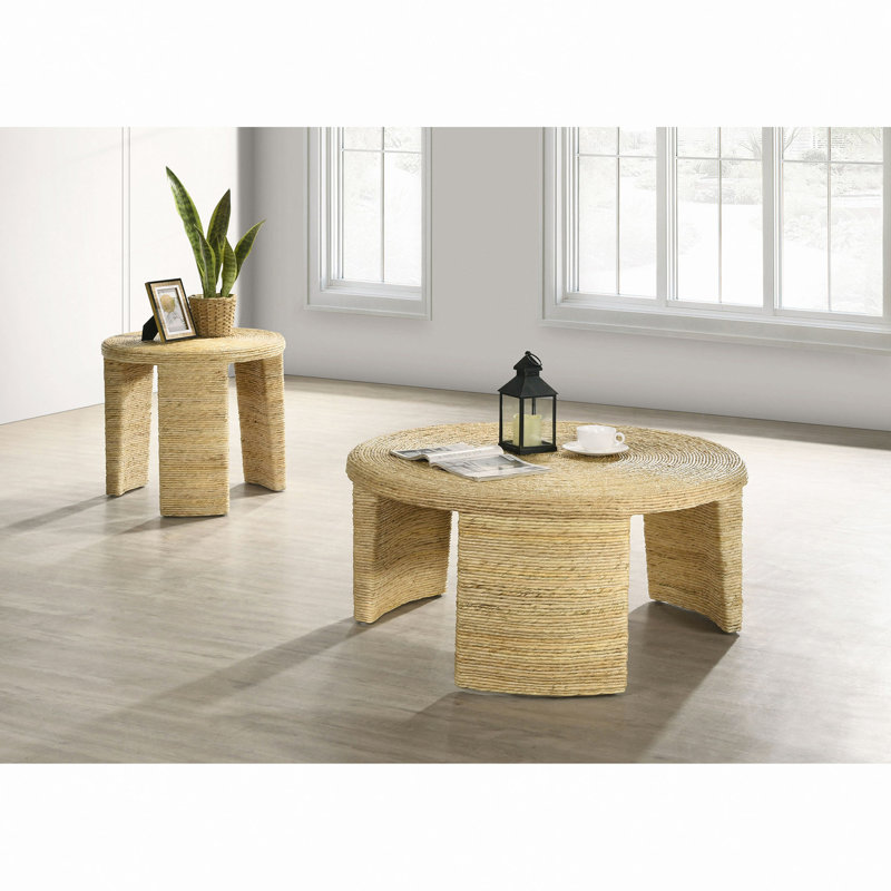 Table basse ronde en rotin naturel tissé
