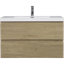 Meuble-lavabo flottant avec lavabo en résine, armoire de rangement murale, tiroirs à fermeture en douceur, finition chêne naturel