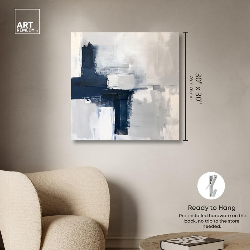 Tides of Indigo Canvas Neutral Abstracts par Art Remedy, Toile tendue, H 40 po x l 40 po