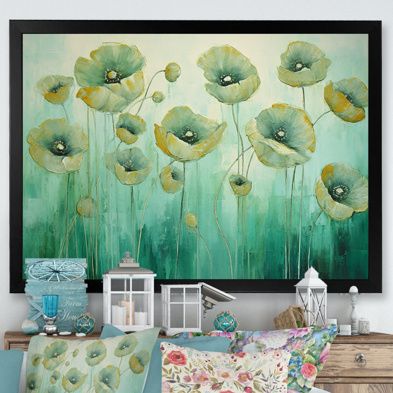 «Jade Joy Whispers Of Poppies I», reproduction sur toile, Cadre simple noir, H 12 po x l 20 po x P 1 po