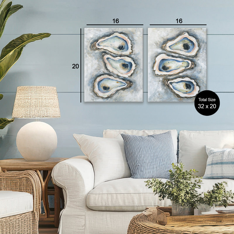 Ensemble de 2 toiles Oyster Bar Trios, design par Carol Robinson, H 20 po x l 16 po