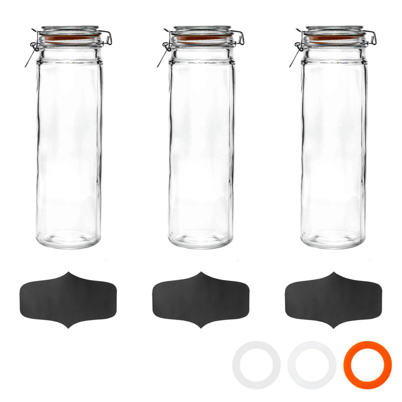 Argon Tableware - Glass Spaghetti Jar with Labels, Orange/Clear