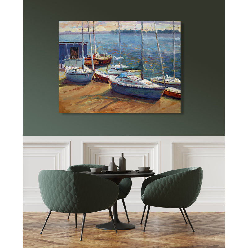 John Beard Collection''s Boats Of Borge On Giclee Canvas Hand Embellished Art, 30" H x 40" W x 2" D, Wrapped Canvas