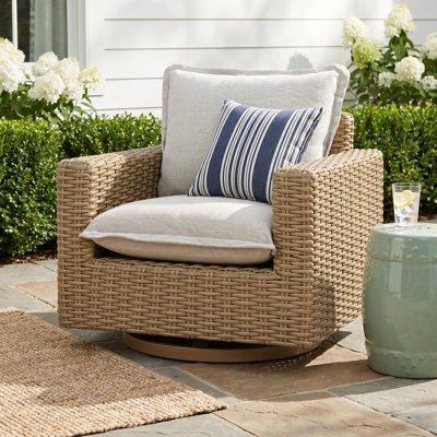 Bristow Aluminum Wicker Patio Swivel Sofas With Beige Cushions