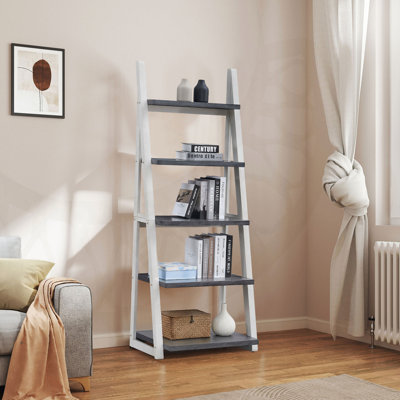5-Tier Ladder Shelves, Bookshelf With Rubber Wood Frame, Multi-Functional Storage Rack For Home And Office by Latitude Run