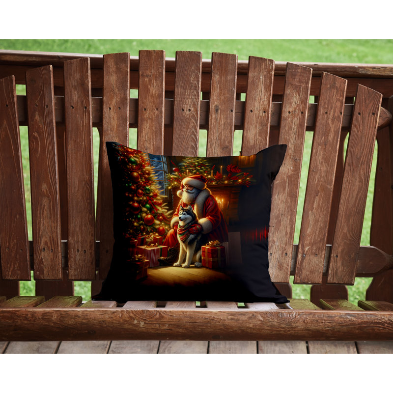 Coussin Siberian Husky and Santa Claus, H 14 po x l 14 po