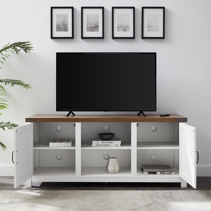 Meuble télé 2 portes pour téléviseur de 65 po ou moins Neelon, Chêne rustique / blanc brossé