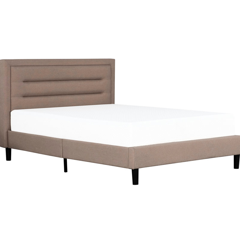 Structure de lit grand moderne brun avec tête de lit tapissier, horizontale et facile à installer dans la chambre à coucher