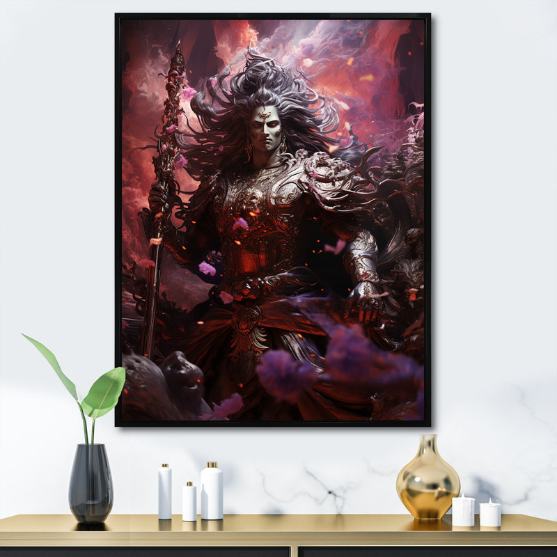 Hindouisme Mahabharatas majestueux dieu magenta - impression, Cadre flottant noir, H 20 po x l 12 po x P 1 po
