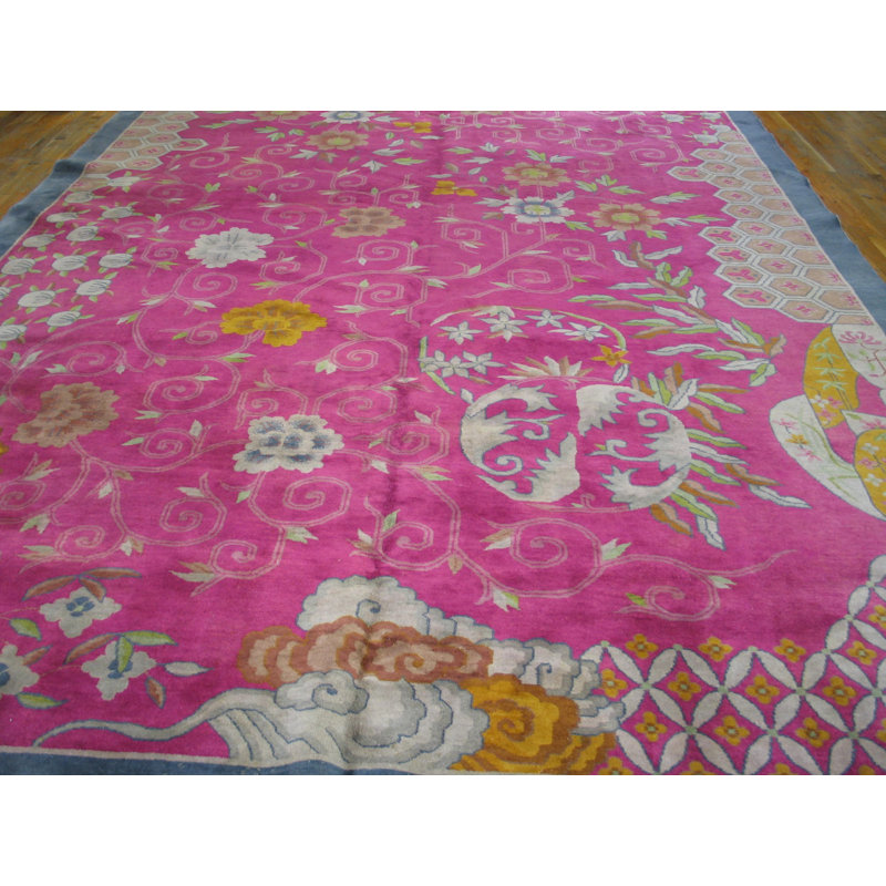 Hand Knotted Wool Area Rug in Pink