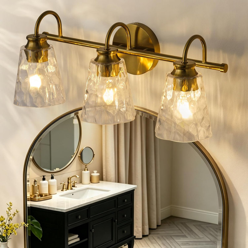 Applique murale 3 lumières pour salle de bain avec abat-jour en verre transparent pétales de cristal