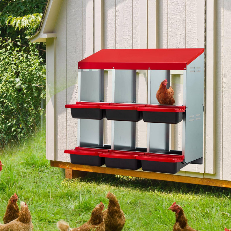 Boîte de nidification à 6 compartiments en métal pour poules avec œuf pour poulailler, rouge