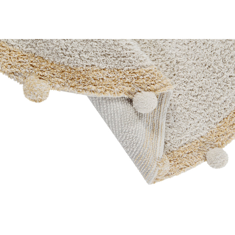 Tapis de couleur unie touffeté à la main rond en coton naturel / miel 4 pi