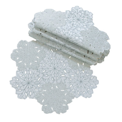 Shimmer Snowflake Polyester Embroidered Round Doily