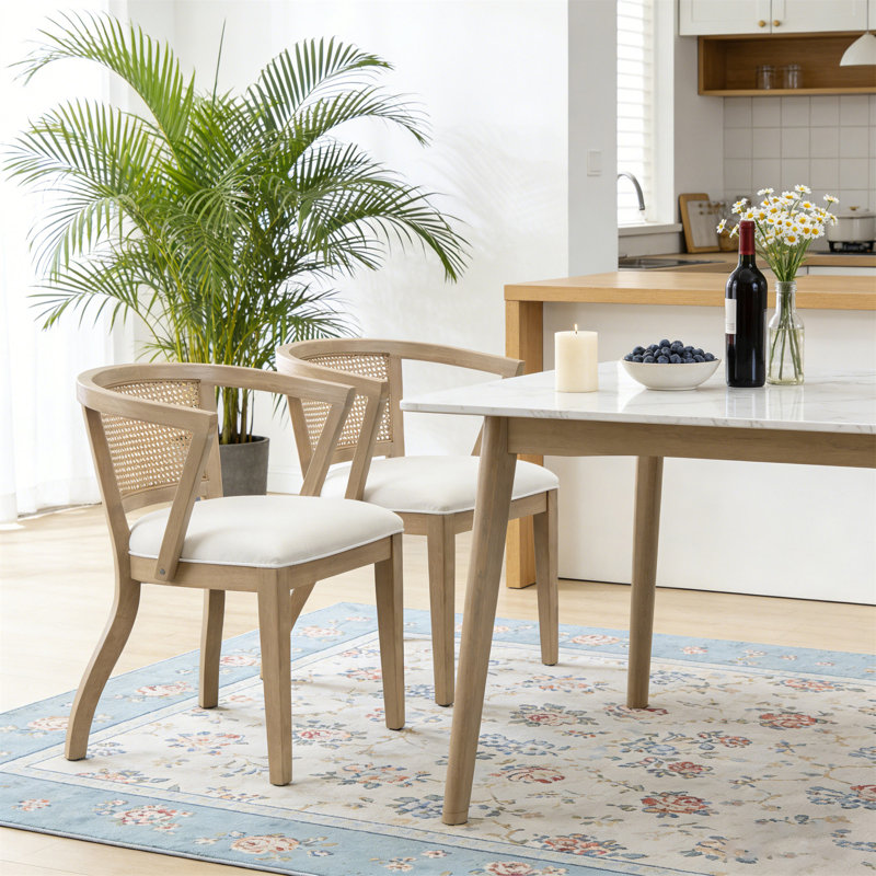 Chaise de salle à manger avec accoudoirs, ensemble de 2 (table non incluse), Naturel