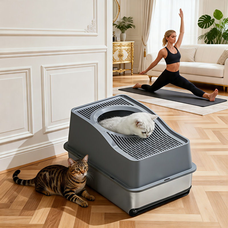 Stainless Steel Litter Box, 40cm H x 40cm W x 60cm D, Grey