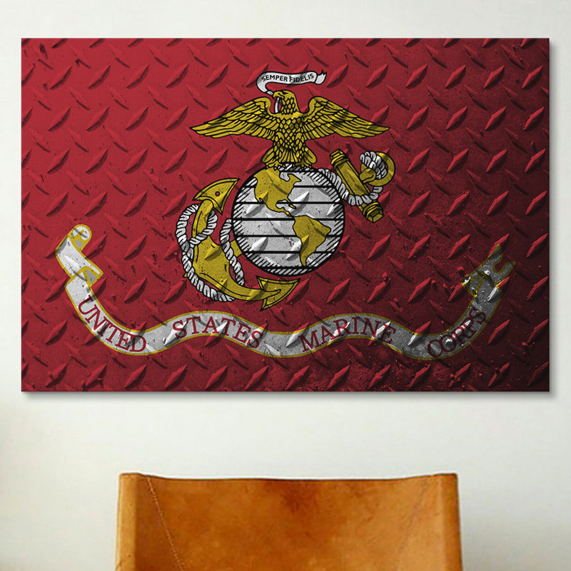 Drapeau du Corps des Marines des États-Unis (fond de plaque de diamant) - Impression sur toile tendue