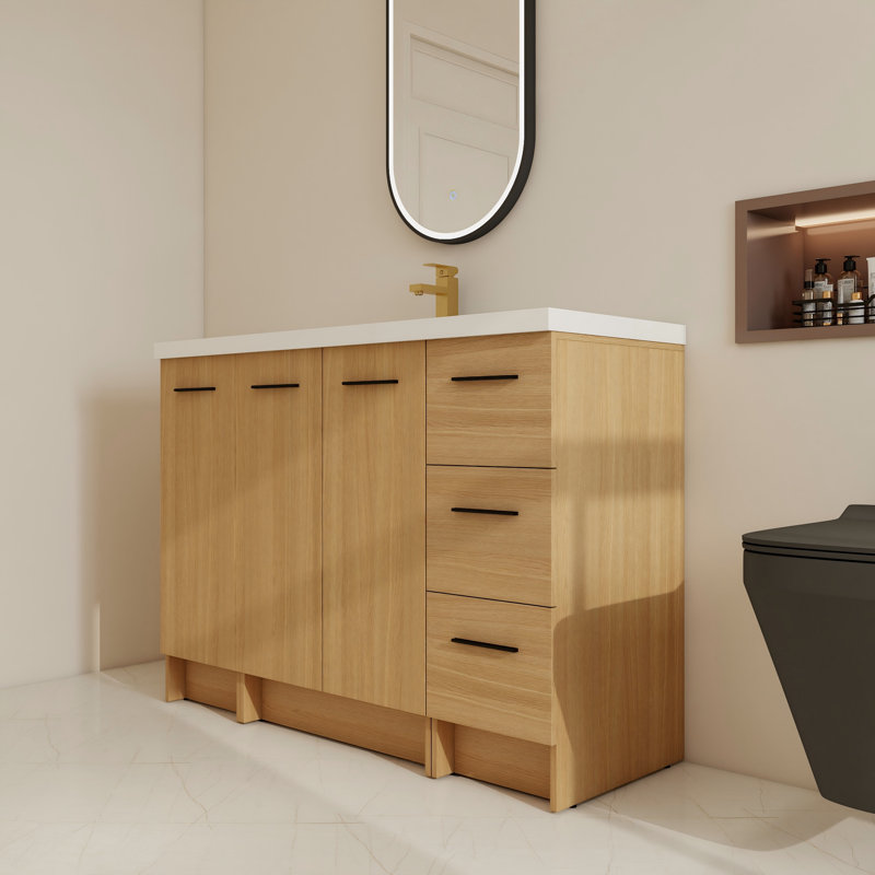 Ensemble de meuble-lavabo simple autoportant 48 po avec lavabo supérieur en résine, meuble-lavabo sur pied avec porte à fermeture douce et tiroirs