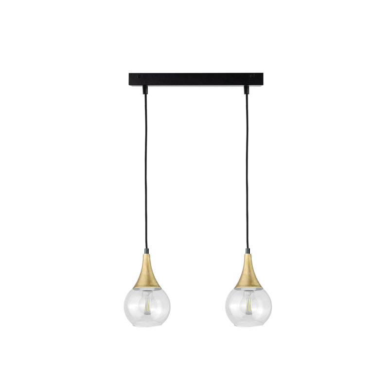 Olin - Light Clear Black Kitchen Island Pendant, 29cm H x 50cm W x 50cm D, 2, Clear Black/Gold