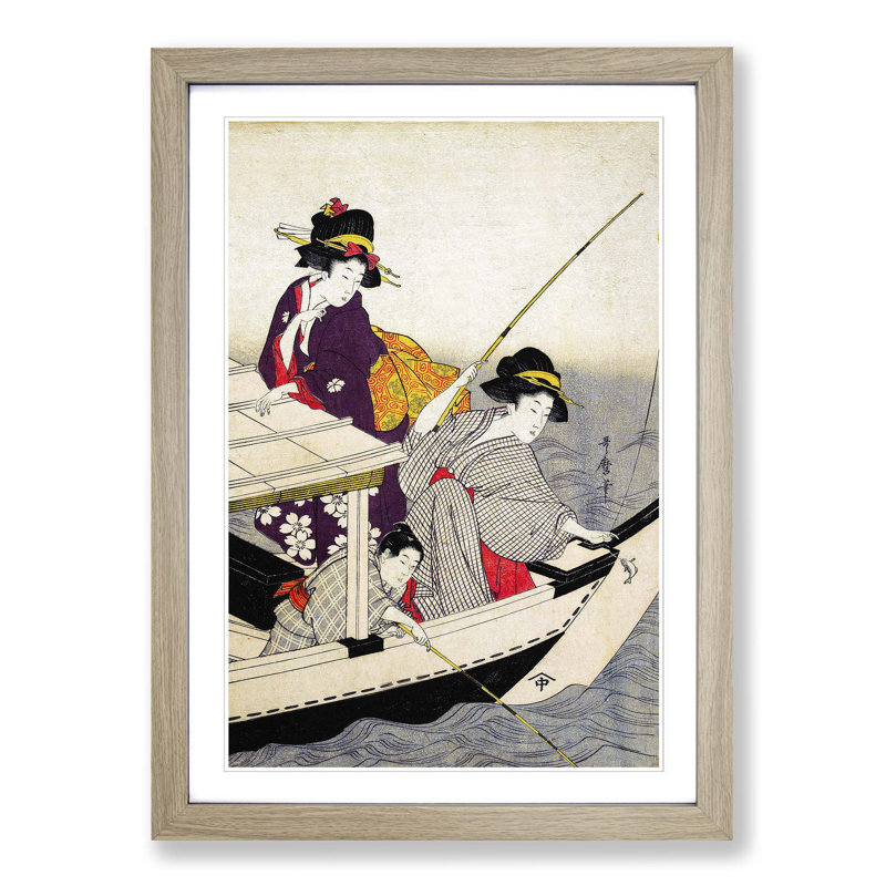 Fishing by Kitagawa Utamaro - Picture Frame Art Print, Oak Framed, 48cm H x 36cm W x 2cm D