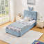 Lit tapissier pour enfants avec tête de lit surdimensionnée pour oreilles de lapin, 4 tiroirs de rangement à DEL, tissu Boucle-1543144998-1543145003