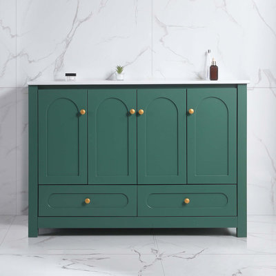 Ensemble de meuble-lavabo 48 po avec lavabo en céramique, armoire de rangement abondante, 4 portes à fermeture en douceur et 2 tiroirs