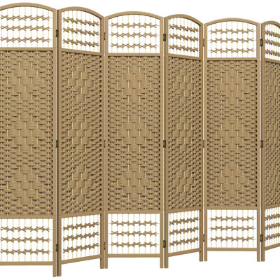 6 Panel Privacy Screen, Folding Room Divider 5.6', Wave Fiber Partition Wall, Natural Wood Placid For Living Room, Bedroom, Workspace Divider, 5.6' Reassuring Office Area
