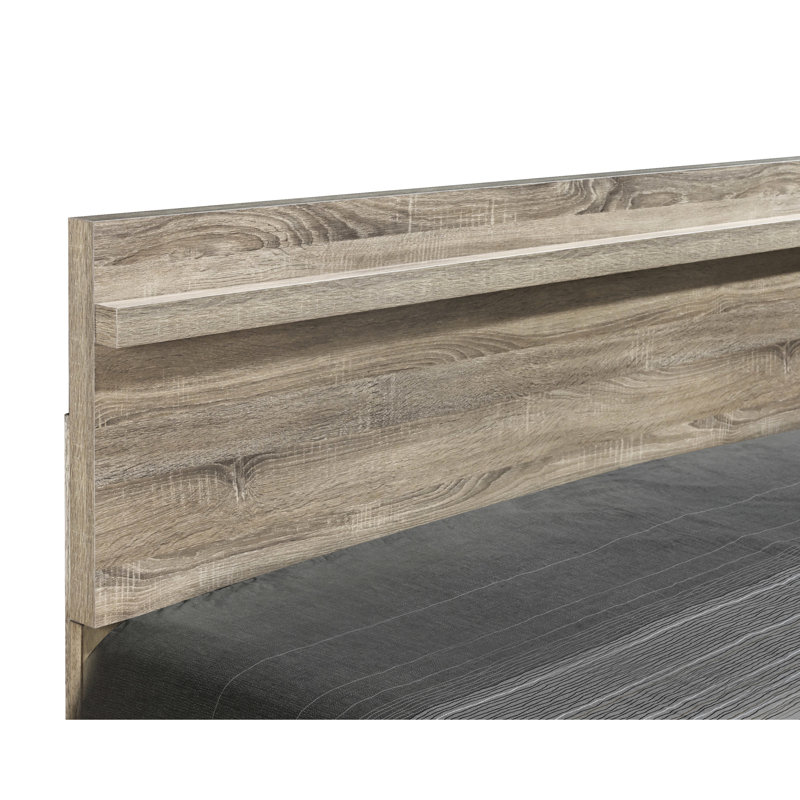 Cadre de lit grand format en bois naturel de style rustique pour chambre à coucher avec cadre et tête de lit subtile