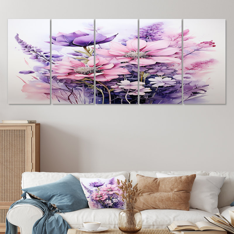 Weller - Coquelicot, art mural sur toile 5 pièces, H 32 po x l 80 po
