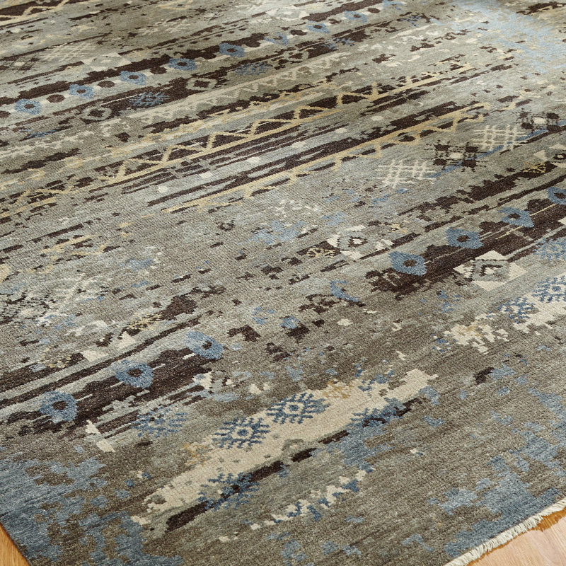 Heracleitus Hand Knotted Geometric Area Rug, Rectangle 12' x 15'
