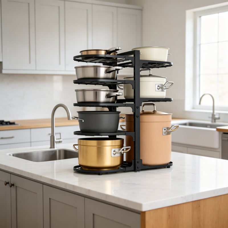 Étagère à casseroles réglable, rangement pour poêles à 8 niveaux, organisateur de cuisine pouvant supporter jusqu'à 54 kg (120 lb)