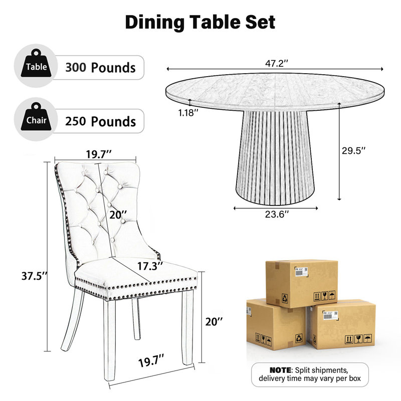 Ensemble de table de salle à manger ronde avec 4 chaises capitonnées rembourrées, ensemble de table de salle à manger de style Mid-Century pour coin-repas de cuisine