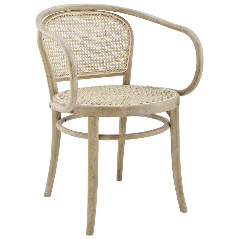 Gray Elm Wood and Cane Arm Chair, 22" x 31.5"