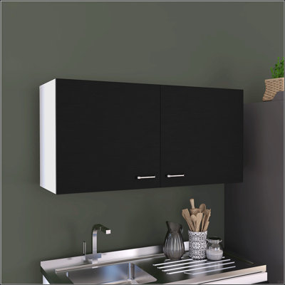 Napoles Wall Cabinet With Two Shelves And Double Doors, Space-Efficient Storage For Kitchens, Bathrooms, And More In White And Light Oak.
