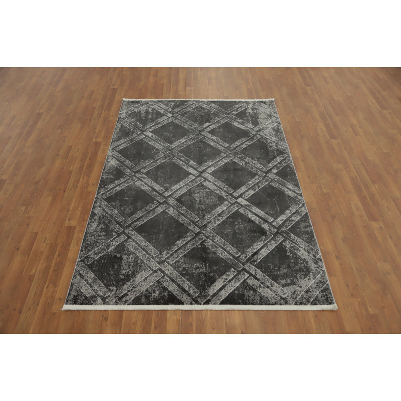 Tapis classique et contemporain à treillis gris 5 x 7