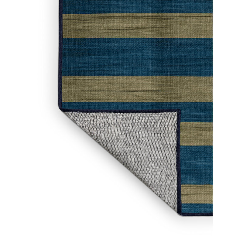 Tapis bleu à rayures horizontales lavable à la machine, Rectangulaire 3 pi x 5 pi